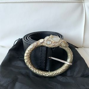 Roberto Cavalli leather belt w/ embellished snake